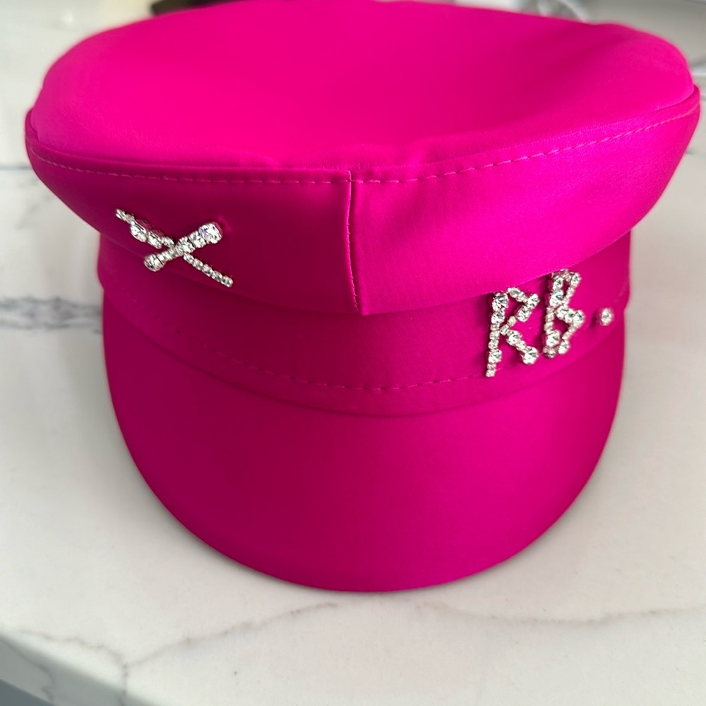 AUTHENTIC Ruslan Baginskiy Crystal-embellished Satin Baker Boy Cap in color Pink